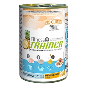 Fitness 3 No Gluten Puppy Medium & Maxi con Pesce, Riso e Olio