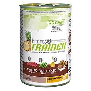 Fitness 3 No Grain Adult Medium & Maxi con Cavallo, Piselli e Olio