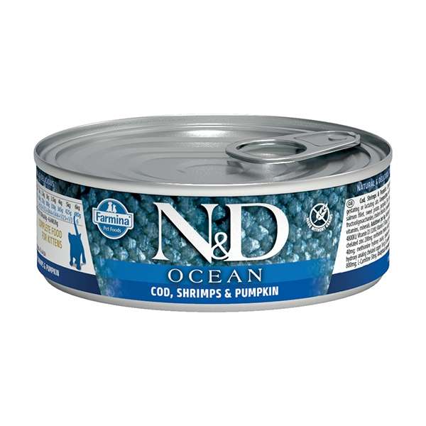 Natural & Delicious Ocean Kitten con Merluzzo, Gamberetti e Zucca