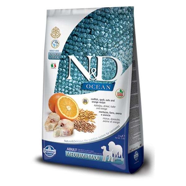 Natural & Delicious Ocean Adult Medium & Maxi con Merluzzo, Farro, Avena e Arancia