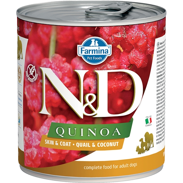 Natural & Delicious Quinoa Skin & Coat con Quaglia e Cocco - Lattina da 285 gr