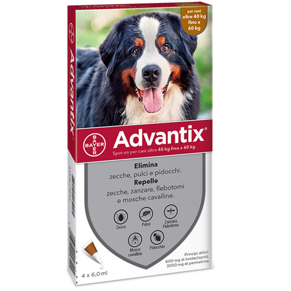 Advantix Spot-On - Advantix Marrone per Cani da 40 a 60 kg - 4 Pipette da 6 ml