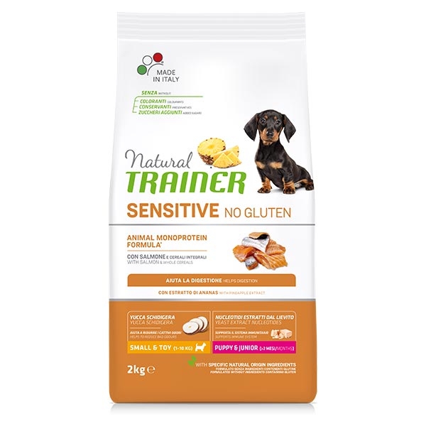 Sensitive No Gluten - Small & Toy Puppy & Junior con Salmone e Cereali Integrali - Sacco da 800 gr