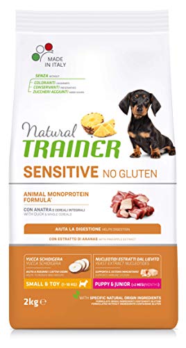 Natural Trainer Sensitive No Gluten - Cibo per Cani Small&Toy Puppy&Junior con Anatra e Cereali Integrali - sacco da 2 kg