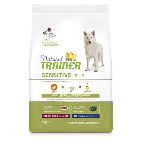 Sensitive Plus - Medium & Maxi Adult con Coniglio e Riso - Sacco da 12 kg