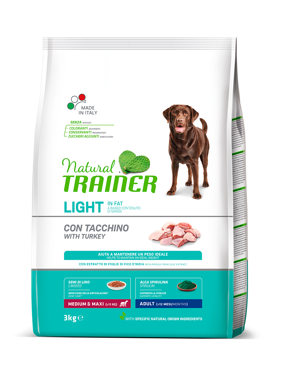 Cibo Per Cani Natural Trainer Ideal Weight - Light Con Tacchino 12kg Per Taglia Media E Maxi