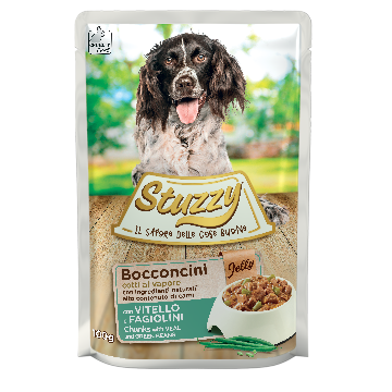 Stuzzy dog Cibo umido per cani da 100gr vari gusti - Gusto Vitello e Fagiolini in Gelatina