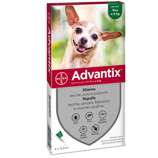 Advantix Spot-On - Advantix Verde per Cani da 0 a 4 kg - 4 Pipette da 0,4 ml