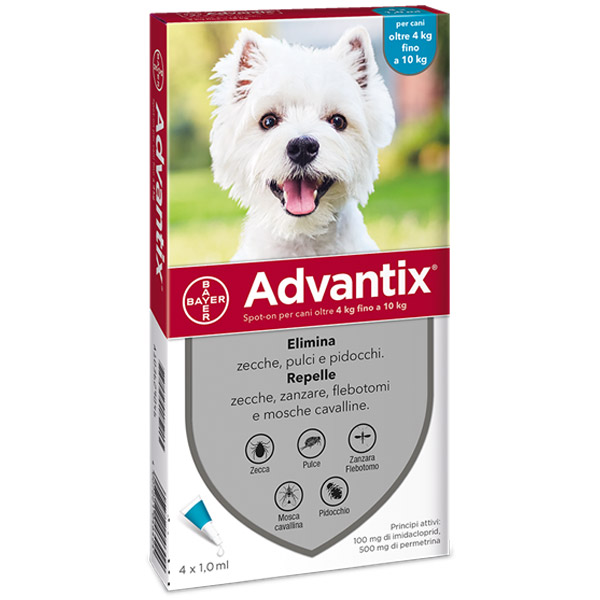 Advantix Spot-On - Advantix Azzurro per Cani da 4 a 10 kg - 4 Pipette da 1 ml