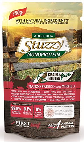 Stuzzy Dog Monoproteico Grain & Gluten Free con Manzo Fresco e Mirtilli - Bustina da 150 gr