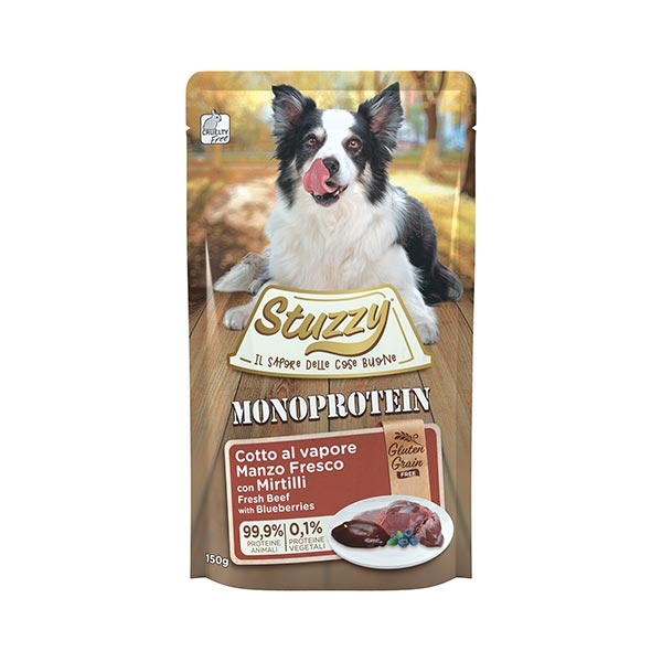 Stuzzy Dog Monoproteico Grain & Gluten Free con Manzo Fresco e Mirtilli