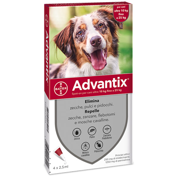 Advantix Spot-On - Advantix Rosso per Cani da 10 a 25 Kg - 4 Pipette da 2,5 ml