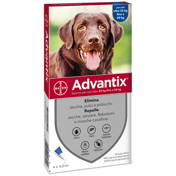 Advantix Spot-On - Advantix Blu per Cani da 25 a 40 kg - 4 Pipette da 4 ml